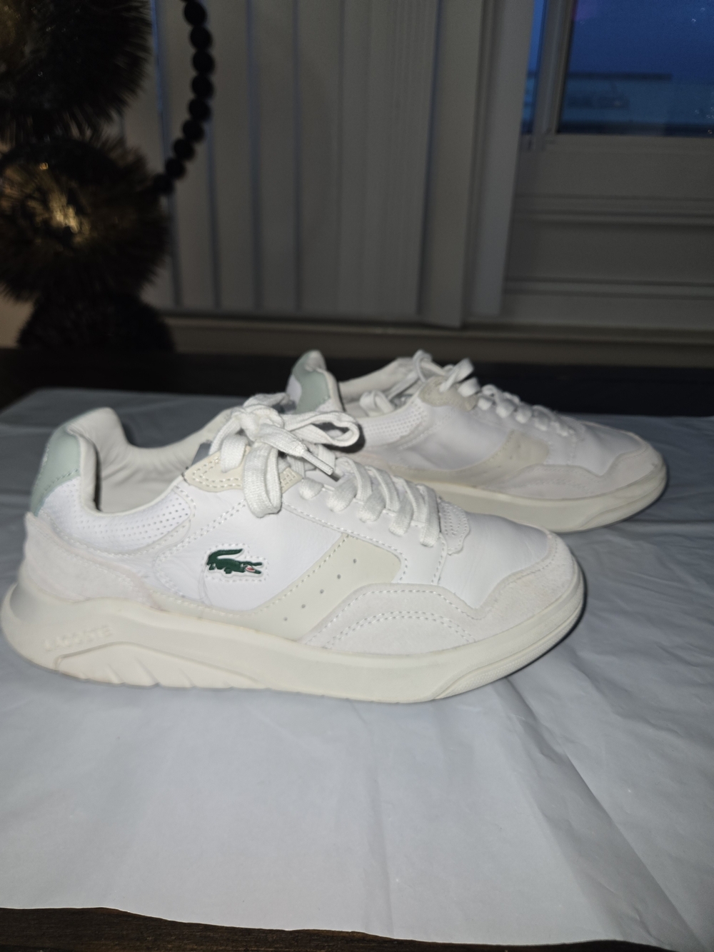 Lacoste Kids White Sneakers with Light Green Accent